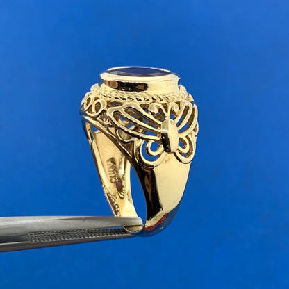 Designer 925 Sterling Silver Vermeil Round Amethyst Butterfly Scroll Ring