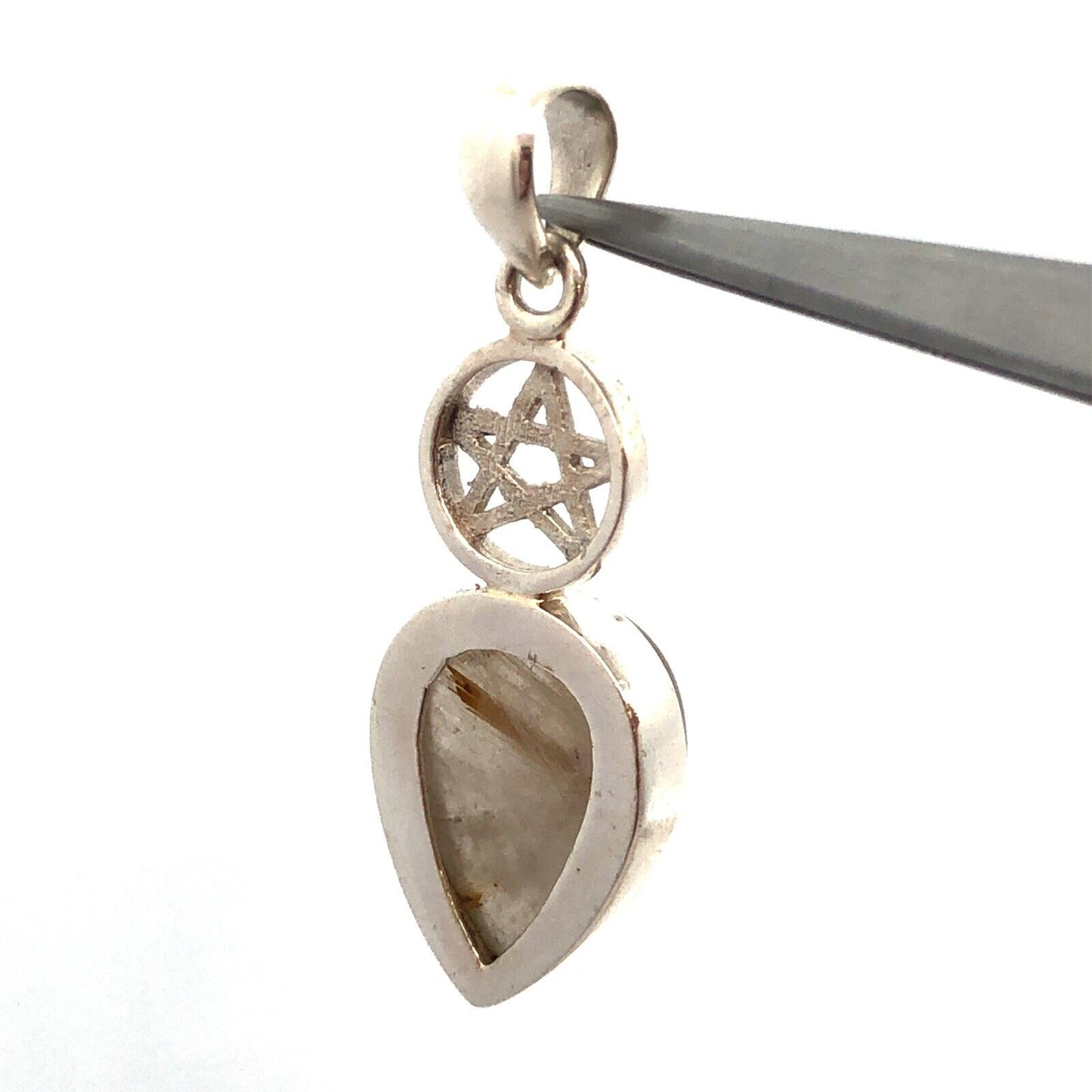 925 Sterling Silver Rutilated Quartz Cabochon Star Design Drop Pendant