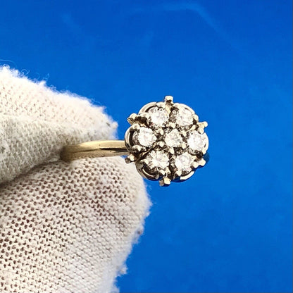 14K Yellow White Gold Diamond Floral Cluster Empire Anniversary Cocktail Ring