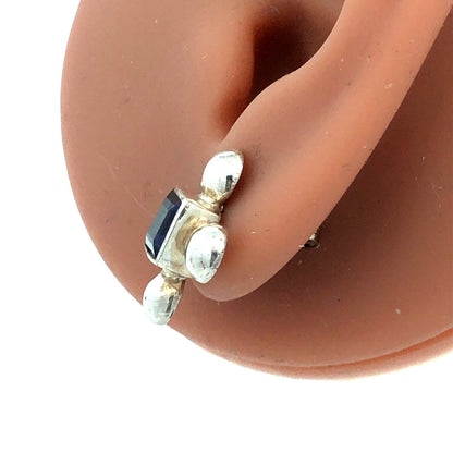 Vintage 925 Sterling Silver Square Purple Amethyst Cross Stud Earrings