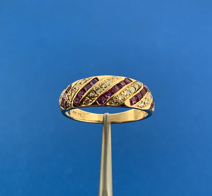 Designer 14K Yellow Gold Ruby Diamond July Wedding Anniversary Tapered Band Ring