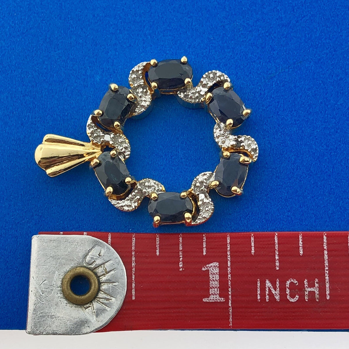Estate 925 Sterling Silver Vermeil Two Tone Sapphire September Infinity Pendant