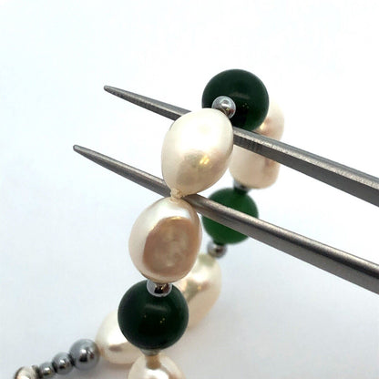 Designer 925 Sterling Silver Pearl Jade Beaded Statement Necklace