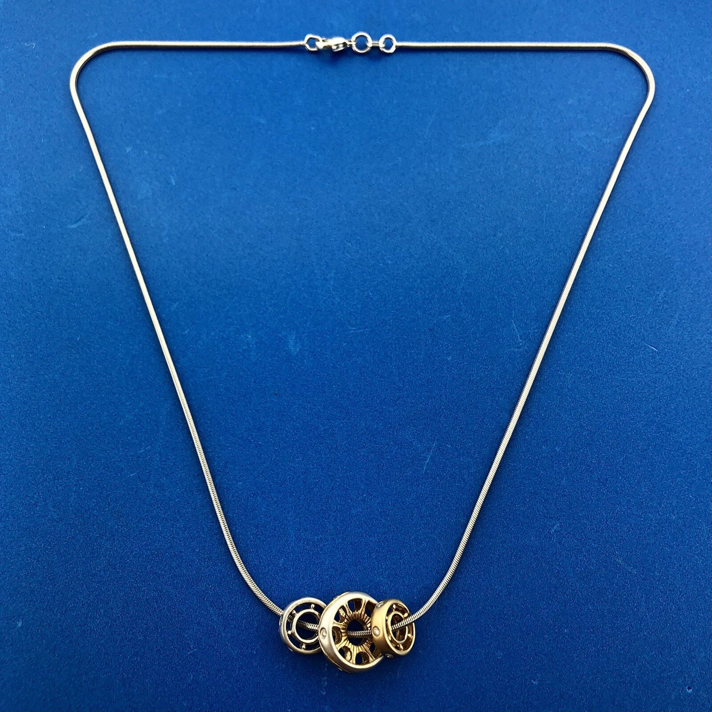 Balestra Designer 14K Yellow White Gold Diamond Artisan Modernist Necklace