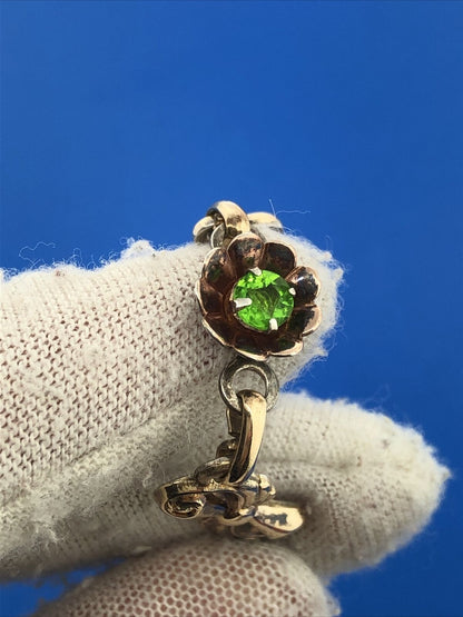 Vintage Designer Harry Iskin Gold Filled Green Rhinestone Floral Tennis Bracelet