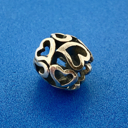 Designer Sterling Silver 925 Heart Openwork Bead Bracelet Charm