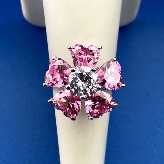 Nolan Miller Sterling Silver Faux Pink Sapphire & Amethyst Flower Designer Ring