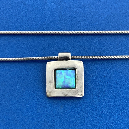 Designer Sterling Silver 925 Cabochon Opal Doublet 18" Snake Link Chain Necklace