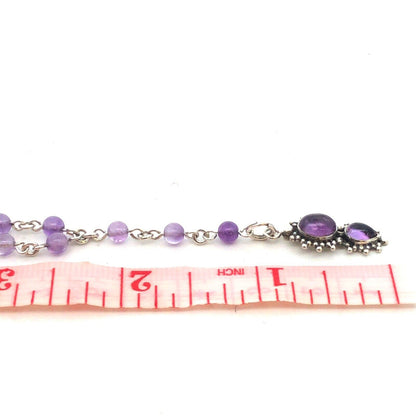 925 Sterling Silver Amethyst Beaded Pendant Necklace Lariat