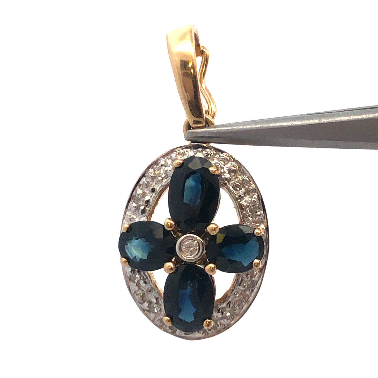 14k Yellow White Gold Oval Sapphire Diamond Enhancer Pendant