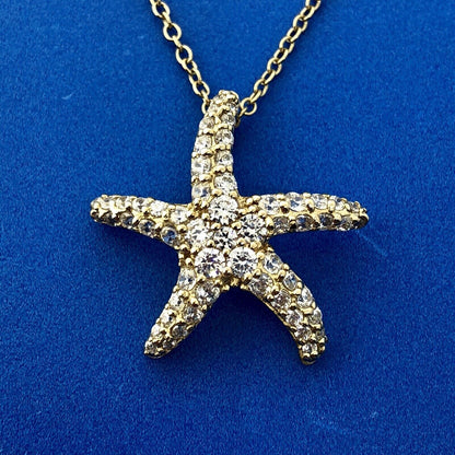Designer Sterling Silver 925 Vermeil Cubic Zirconia CZ Starfish Necklace