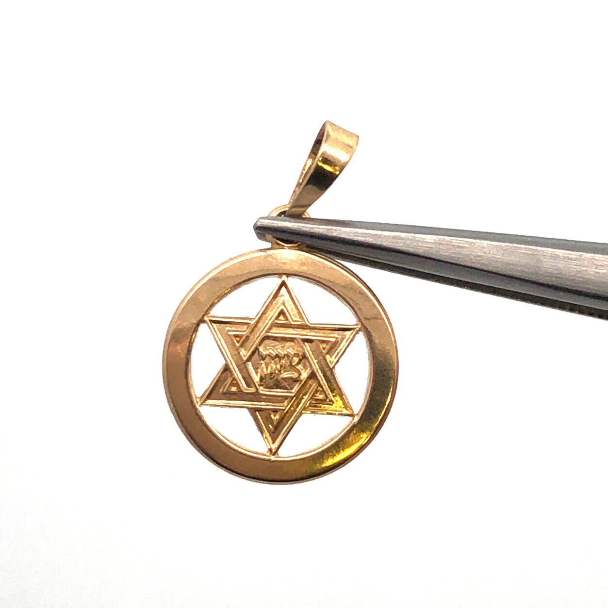 Designer 14K Yellow Gold Cutout 6-Point Star of David Hebrew Round Pendant