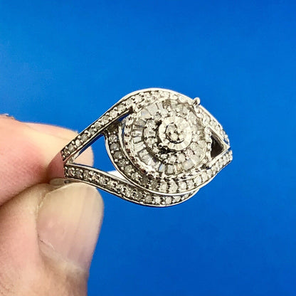 Designer SJD 925 Sterling Silver Diamond Engagement Bridal Anniversary Ring