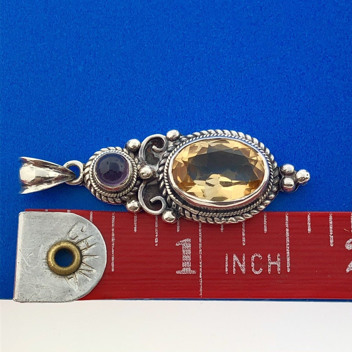 Stunning Sterling Silver 925 Oval Cut Citrine Amethyst Filigree Dangle Pendant