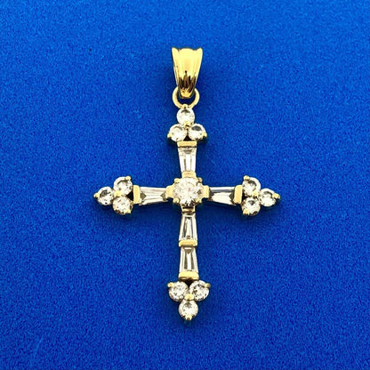 Vermeil 925 Sterling Silver Cubic Zirconia CZ Statement Cross Religious Pendant