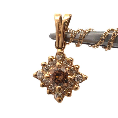 Designer 14K Yellow Gold White Mocha Diamond Pendant Necklace