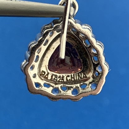 Designer PAJ Sterling Silver Garnet Diamond January Anniversary Dangle Earrings