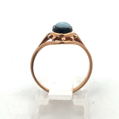 Vintage 10K Yellow Gold Oval Black Onyx Carved Cameo Ring