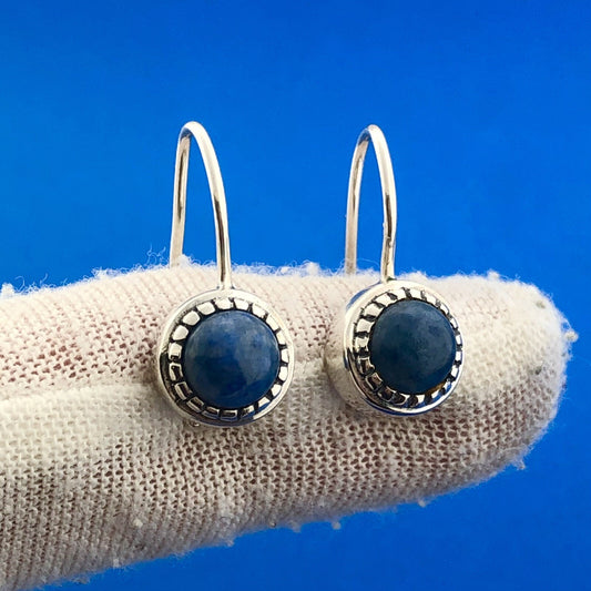 Estate 925 Sterling Silver Lapis Lazuli Cabochon Ball Drop Dangle Earrings