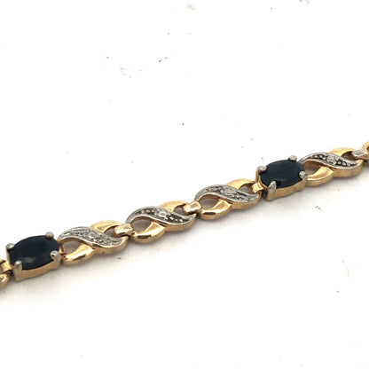 Designer RSE Sterling Silver Vermeil Sapphire Diamond Two Tone Tennis Bracelet