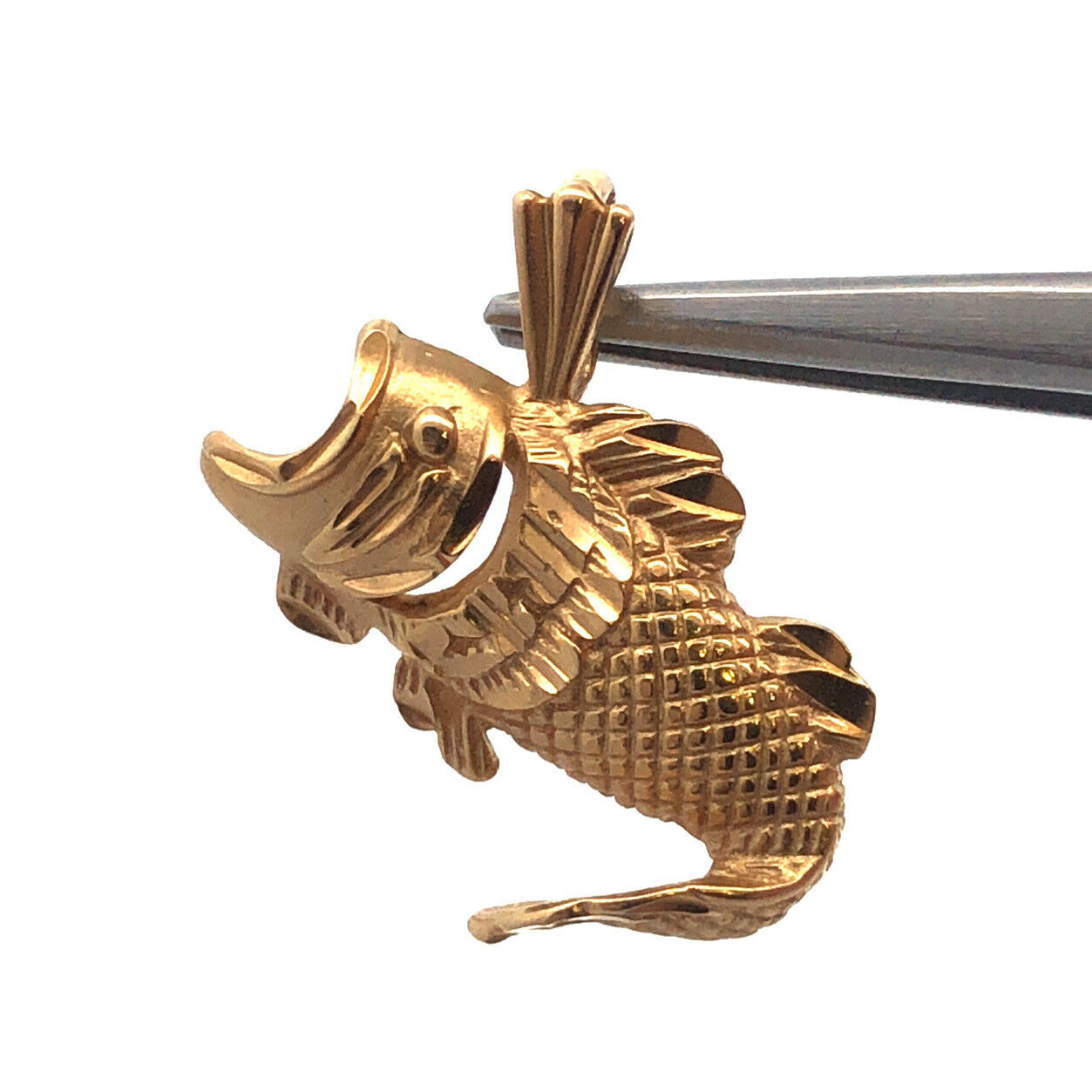 Designer Michael Anthony MA 14K Yellow Gold Textured Koi Fish Bass Pendant
