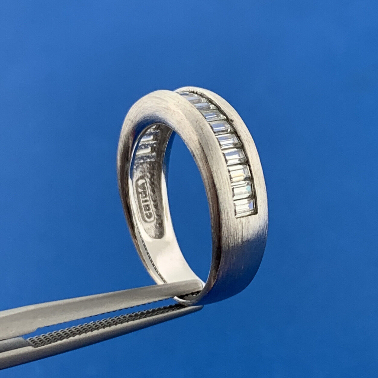 Designer SW Sterling Silver 925 Baguette CZ Brushed Channel Set Ring Size 6