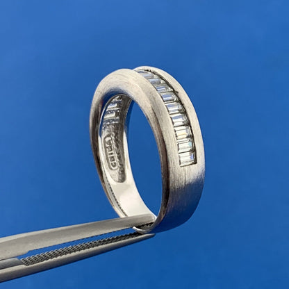 Designer SW Sterling Silver 925 Baguette CZ Brushed Channel Set Ring Size 6