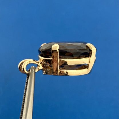 Gorgeous 14k Yellow Gold Oval Cut Large Smoky Quartz Pendant