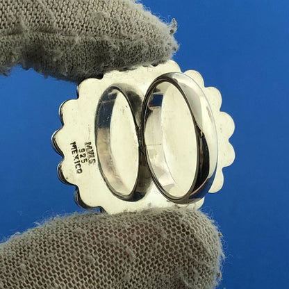 MWS Mexican Sterling Silver 925 Oval Cabochon Turquoise Statement Ring Size 6