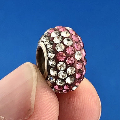 Designer Sterling Silver 925 Pink White Cubic Zirconia Pave Bead Bracelet Charm