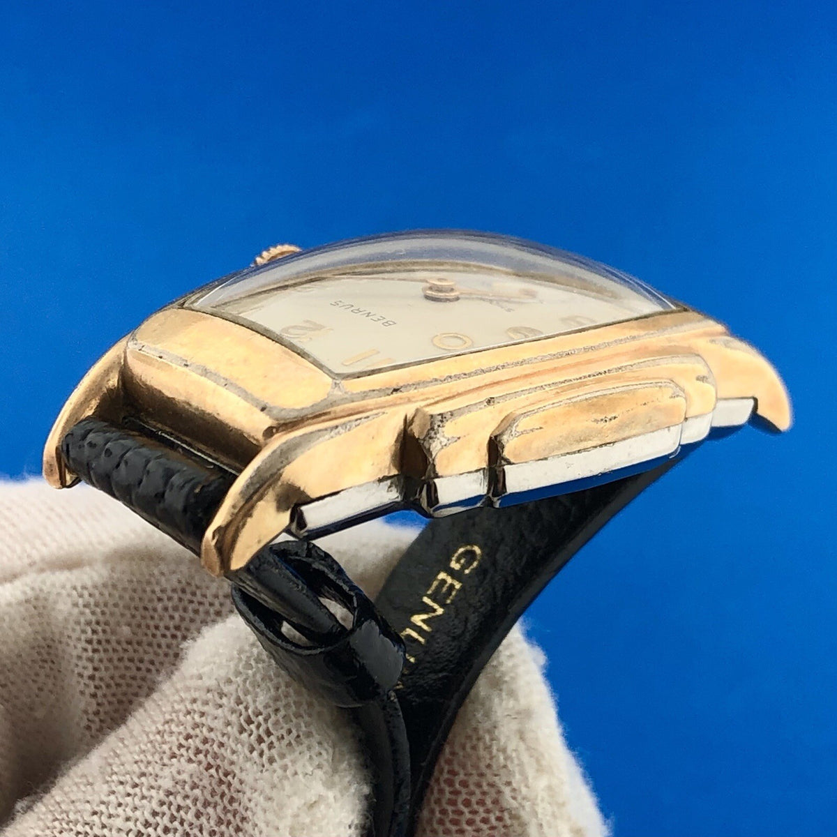 Mid Century Benrus Shock Absorber Model BB3 Gold Filled Step Bezel Tank Watch