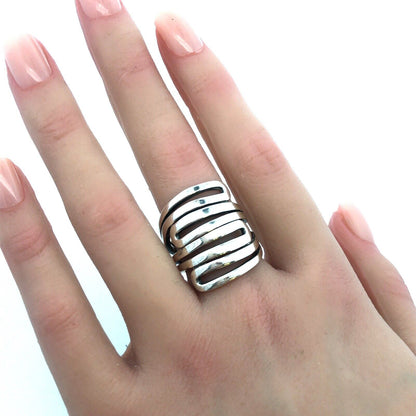 Designer India Modernist 925 Sterling Silver Wide Swirl Ring