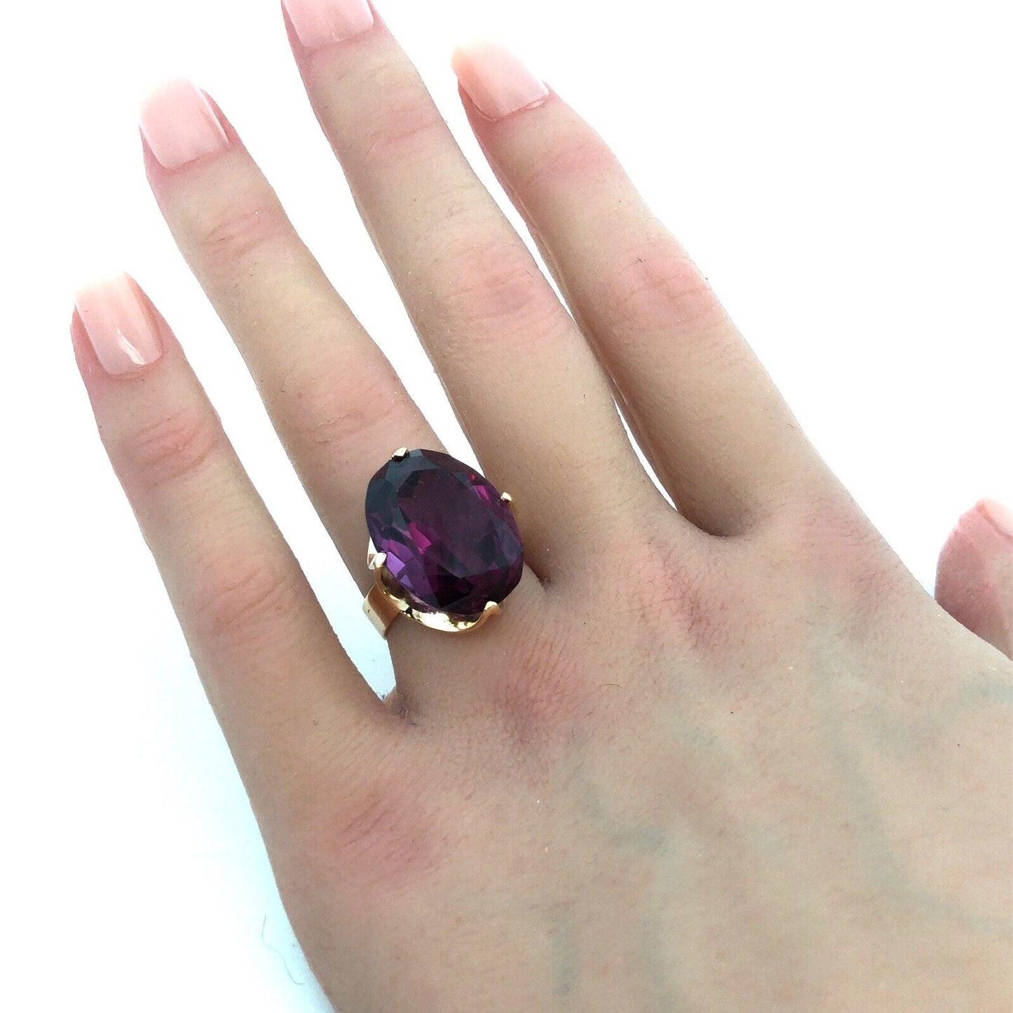 14K Yellow Gold Lab Created Oval Purple Sapphire Statement Cocktail Ring