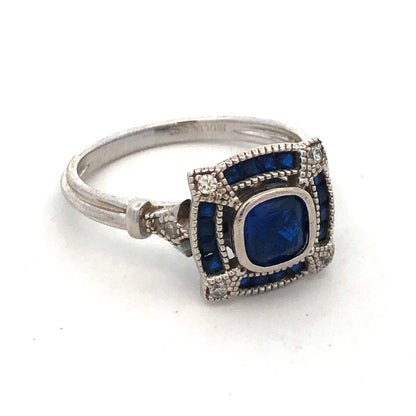 Designer Jeulia 925 Sterling Silver Blue Sapphire CZ Square Anniversary Ring