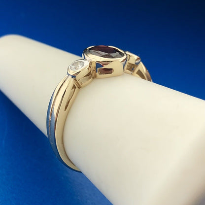 14K Yellow Gold Oval Red Spinel White Sapphire Accented USGL Certified Sz 7 Ring