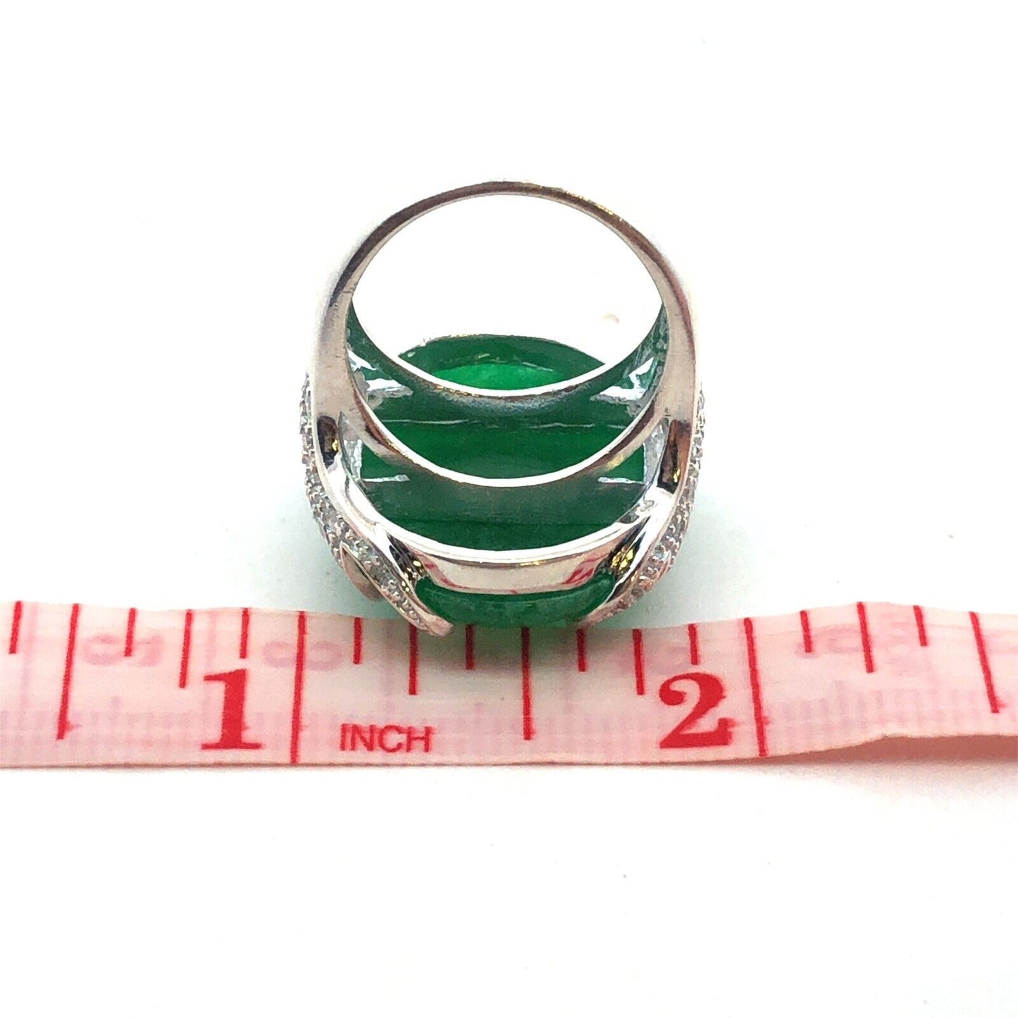 Designer SX 925 Sterling Silver Oval Chrysoprase Cubic Zirconia Statement Ring