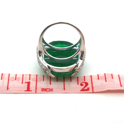 Designer SX 925 Sterling Silver Oval Chrysoprase Cubic Zirconia Statement Ring