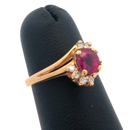 14k Yellow Gold Oval Ruby Diamond Accented July Birthstone Anniversary Ring