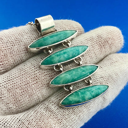 Stunning Sterling Silver 925 Cabochon Turquoise 18" Oval Link Pendant Necklace