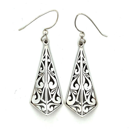 Designer 925 Sterling Silver Open Work Scroll Vine Hook Dangle Earrings