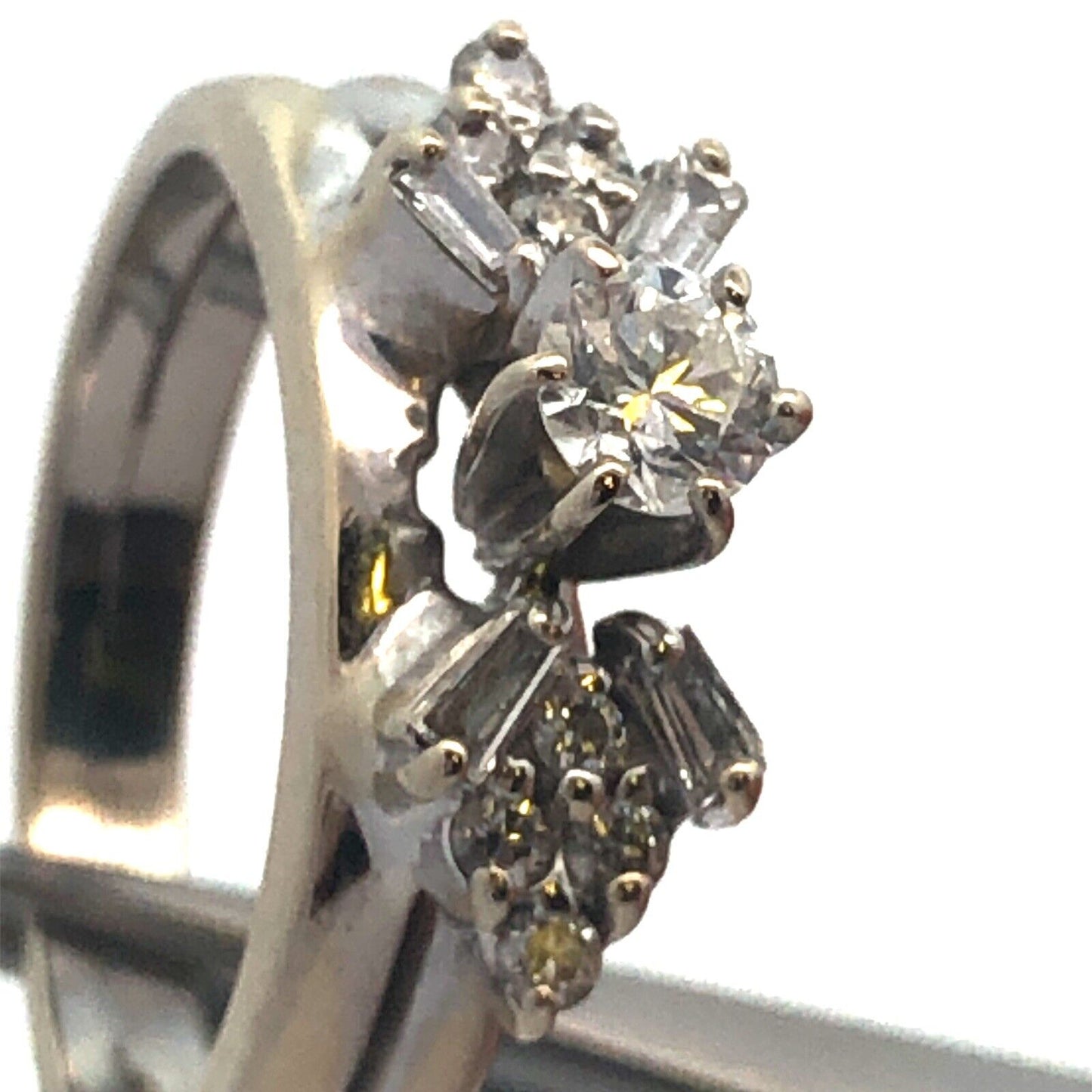 14K White Gold Diamond Solitaire W/Accents Soldered Double Band Engagement Ring