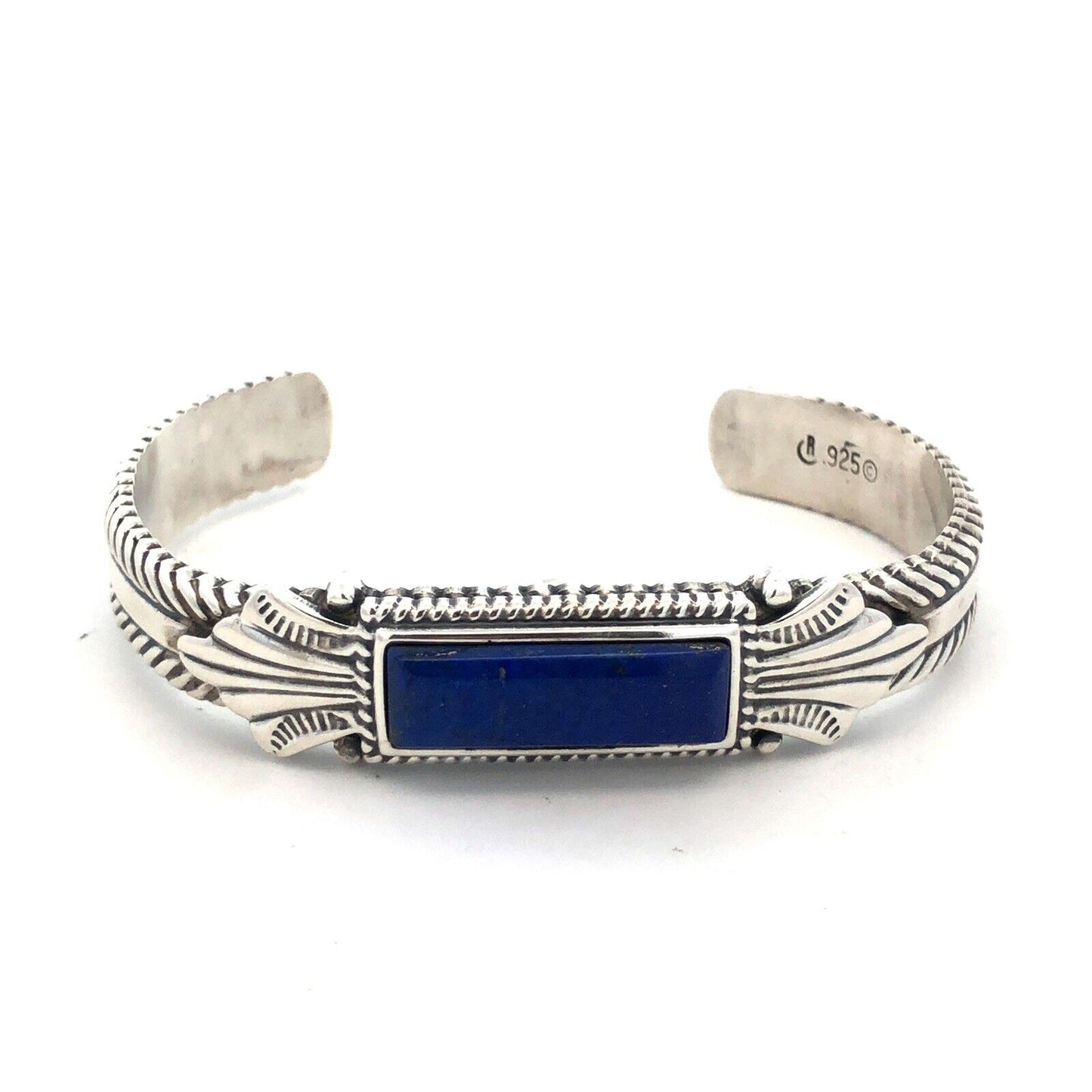 Carolyn Polack 925 Sterling Silver Rectangle Lapis Lazuli Open Cuff Bracelet
