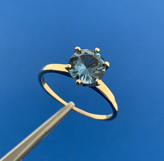 Designer 10K Yellow Gold Aquamarine Solitaire March Anniversary Ring