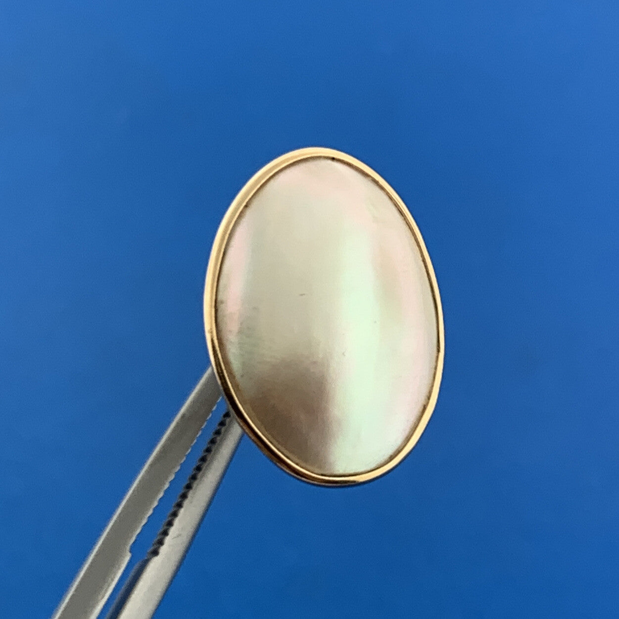 Designer 14K Yellow Gold Oval Mabe Pearl Statement Stud Earrings