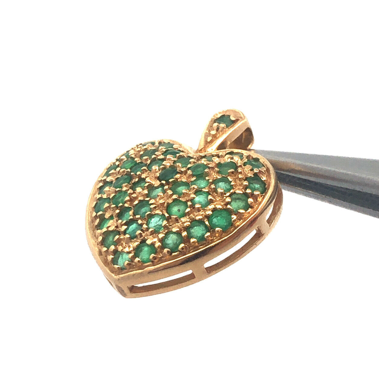 Designer 14K Yellow Gold Round Emerald Heart May Occasion Charm Pendant