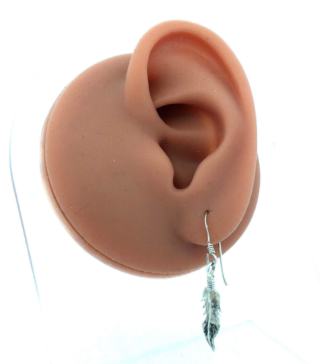 Native American 925 Sterling Silver Feather Drop Dangle Hook Earrings