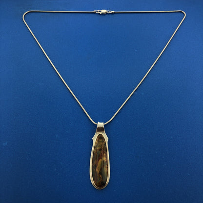 Designer IDEN Sterling Silver 925 14k YG Trim Iridescent Agate 18" Necklace