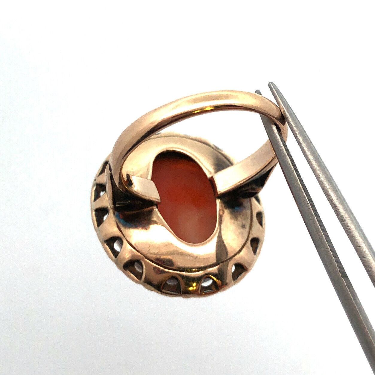 Vintage 14K Yellow Gold Oval Cabochon Orange Mexican Fire Opal Cocktail Ring