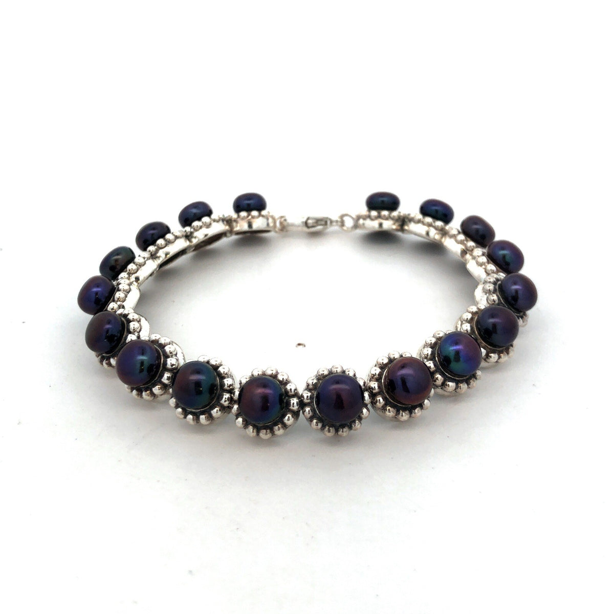 Designer 925 Sterling Silver Round Tahitian Pearl Tennis Bracelet