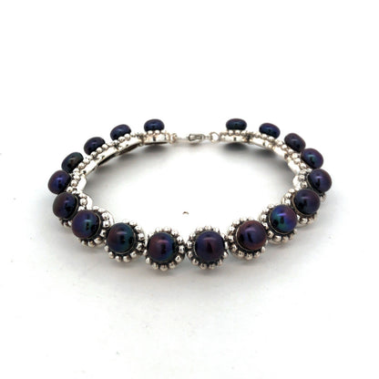 Designer 925 Sterling Silver Round Tahitian Pearl Tennis Bracelet